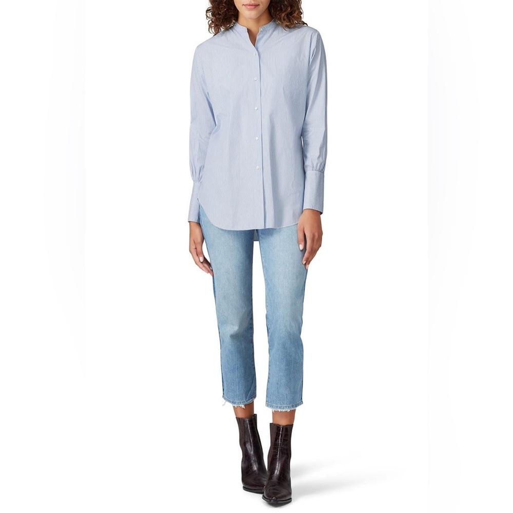 Nili Lotan Faye Shirt Striped Band Collar Size M